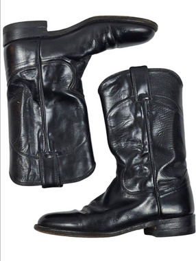 Vintage 1992 Justin Black Leather 10" Round Toe Western Cowboy Boot
